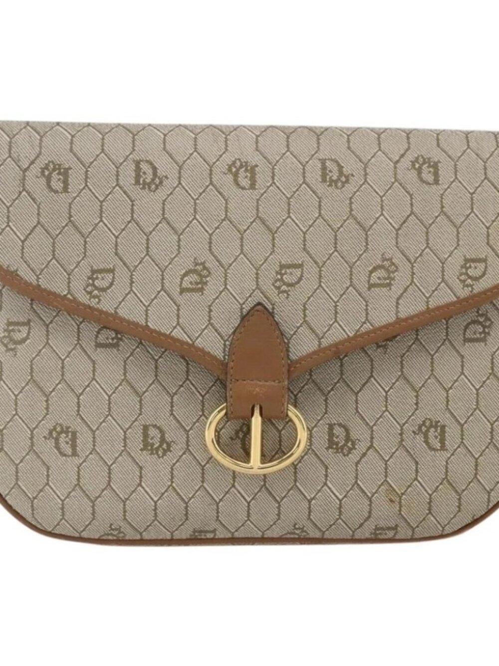 Christian Dior Honeycomb Canvas Shoulder Bag Beige Gold - Picture 2 of 14